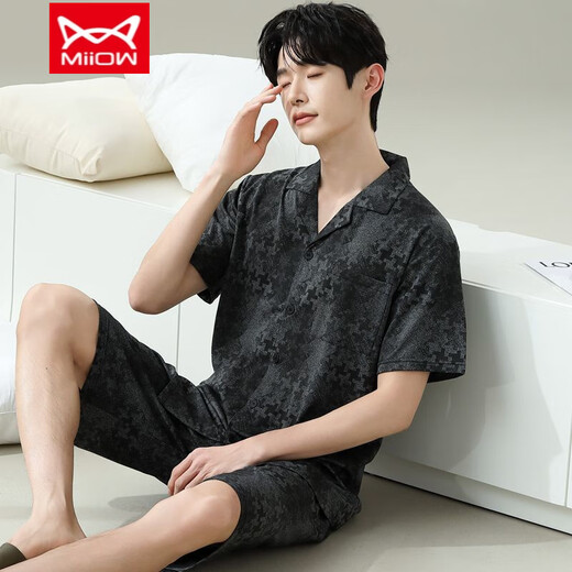Catman (Miiow) Pyjamas Herren Sommer-Kurzärmel-Shorts im Sommer Dünne Männer-Männer-Stil können an der Außenseite locker und lässig und locker mit großer Heimkleidung 6624 Männerstil 3xL Standard (High 185200 Jin [Jin gleich 0,5 kg]) getragen werden.