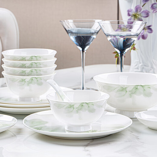 NINE CRANES high-looking Jingdezhen bowl set household bone china simple bowl and plate underglaze color combination bowl household tableware complete set