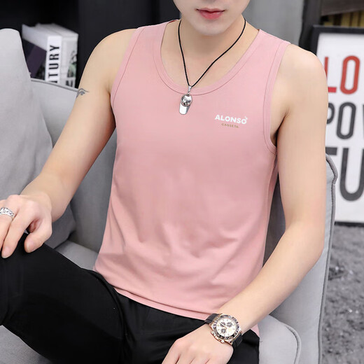Donnjunn Hombres 2025 Nuevo chaleco que usa camisa base Algodón puro sin deformación Fitness y ropa de escuela al aire libre Estudiantes de secundaria 20 grupos - M9708 Pink + M9793 Light Blue M [Sugerencia: 85Jin [Jin equivale a 0.5 kg] a 100Jin [Jin equivale a 0.5 kg]]]
