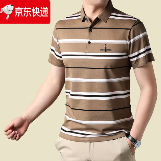 Biyinlefen Summer New Men's Investing Color Rayed Manos cortos para que se vea delgado para el polo masculino 9720-Khaki M105 sugiere 100-120jin [Jin iguala 0.5 kg] tamaño universal