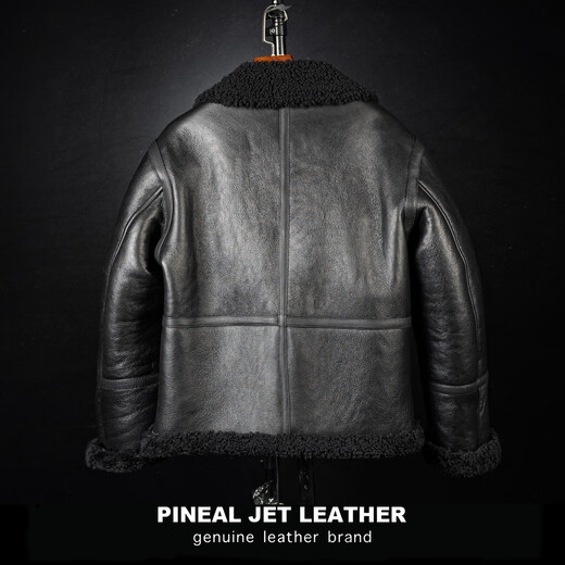 PJL new men's short fashion casual genuine leather fur one-piece wool lapel sheepskin leather jacket black M (130Jin Jin is equal to less than 0.5kg)