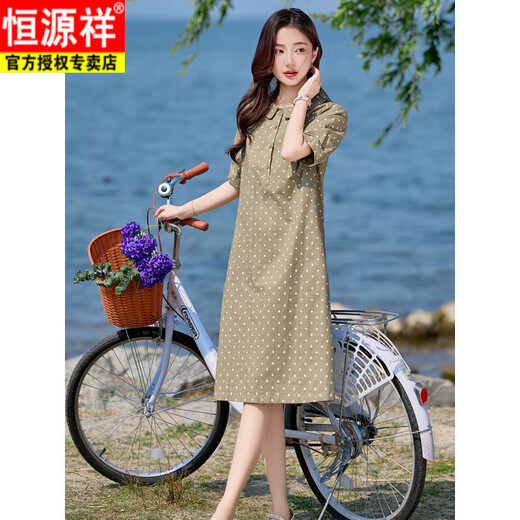 恒源祥棉麻连衣裙女2025新款夏季休闲气质减龄洋气妈M妈波点高端亚麻裙 卡其色 L 建议115-130斤
