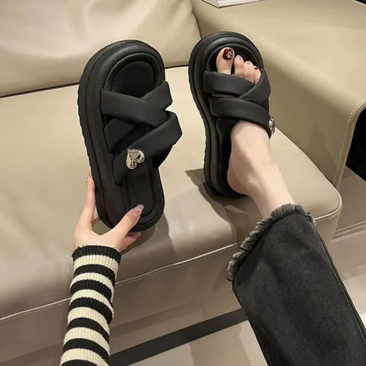Xier sandals for women's indoor bathroom slippers 2025 new fashionable and versatile women's one-slip flops for bathroom bathing sandals Black love 38-39