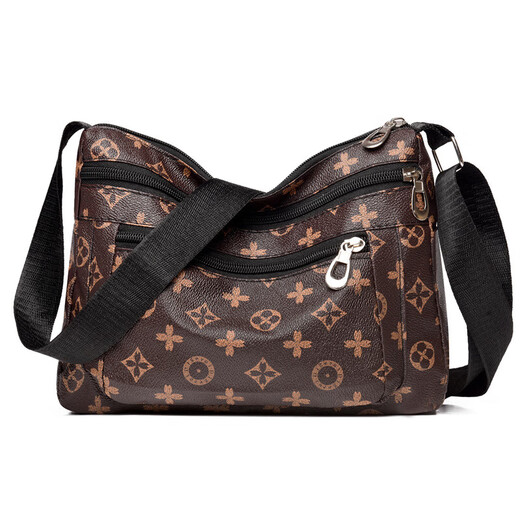 
PSVORT new versatile and atmospheric middle-aged women's bag mother bag multi-layer soft leather one-shoulder crossbody bag mother-in-law bag crossbody bag big flower