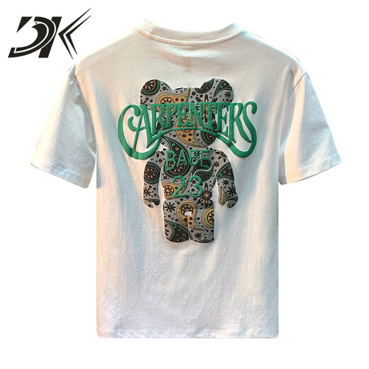 DK2025 Neue Modemarke LOSSEN BEARBRIEBEN VON RUNDSCHRAUF DRUCKENDER SPRINGEN Kurzärärmig T-Shirt für Männer schlankes Baumwoll halbärmeliges T-Shirt Weiß 5 JSW9923 M geeignet für 90-108jin [Jin gleich 0,5 kg]