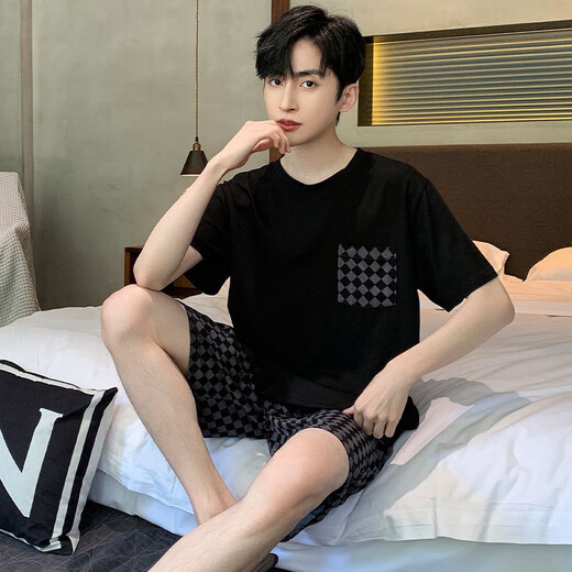 
Heyu men's summer thin short-sleeved pajamas plus fat plus large size casual home clothing 378 black diamond + 6629# headphones panda 175 men's L[100-135Jin[Jin equals 0.5 kg]]