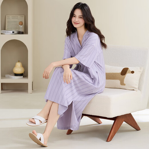Cobreador para mujeres Summer de manga corta 2025 Nuevo pijama dulce y lindo al aire libre, ropa para el hogar de algodón, moda de alta gama [QM826] Star Purple Rayed Women's Skirt L (recomendado 100-120 Jin [Jin iguala 0.5 kg])