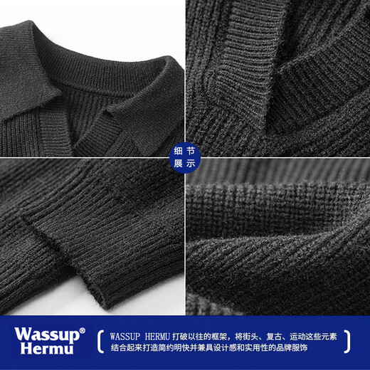 WASSUP HERMU official sweater for men in autumn and winter, high quality men's relaxed style pullover sweater with base layer jacket, apricot 2XL (recommended 160-180Jin Jin equals 0.5kg)
