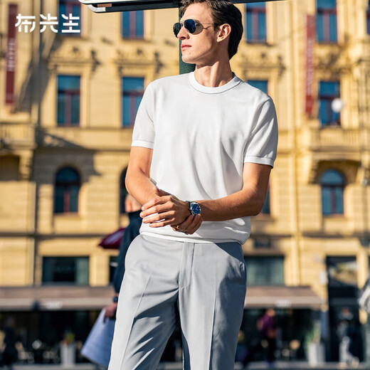 Mr. BU BU CONTRAST COULEUR ROUND COU T-shirt tricoté 2025 Printemps et été Nouveau Skin Friendly Cool Men's Short Sleeve ET15099 Haoyuebai S / 165