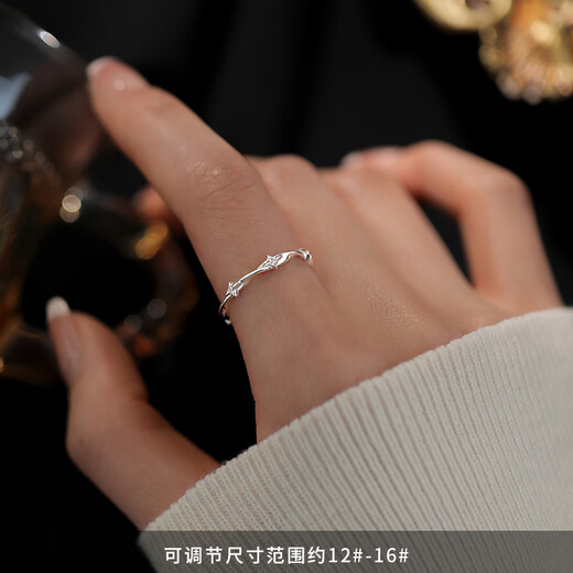 Xiangnan 999 sterling silver four-pointed star ring ins niche light luxury plain ring open ring index finger ring ring senior girl gift 999 silver four-pointed star ring