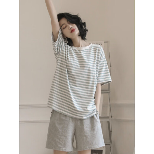 都市丽人官网2025年新款睡衣女夏季纯棉短袖两件套夏天家居服 YZT9853 M 女款_建议80-100斤