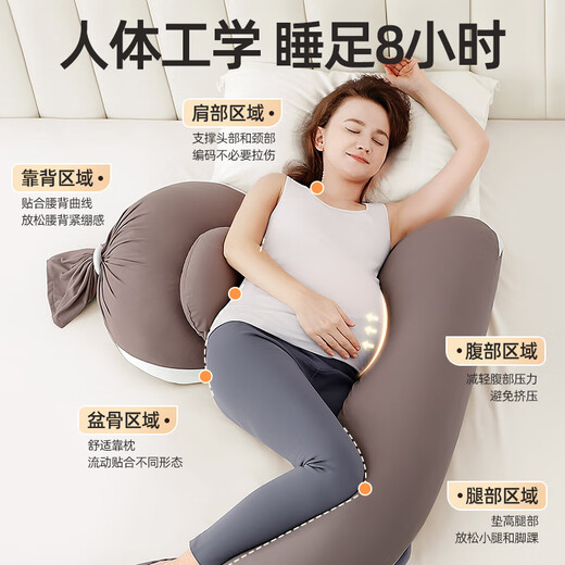 Xulin Japan Pregnancy Pillow Removable and Washable Waist Side Sleeping Pillow Special for Sleeping to Support the Abdominal Back Pillow and Clamp Legs for Full Pregnancy Rebound Dark Brown Scientific 5-Point Zones to Support the Abdomen without Hanging