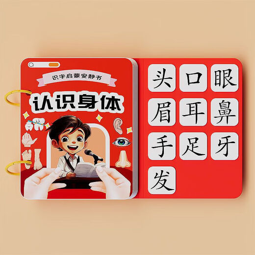 幼儿识字早教安静书宝宝粘贴书儿童魔术贴卡片玩具认字卡 【识字安静书】认识身体 无规格