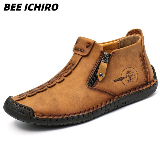 BEE ICHIRO男士马丁靴真皮软底防滑高帮工装靴透气耐磨军靴百搭休闲鞋子男鞋 6625墨绿加绒 37