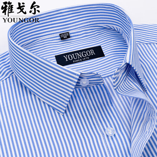 CEO Yageo Men's Short Sleeve Shirt Summer Cotton Business Casual Professional Wear Anti-Wrinkle-Free-Iron Middle-aged Stripe Shirt DX6626 45 Suggested 195-210Jin[Jin equals 0.5 kg]]