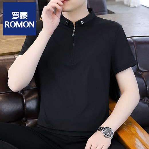 罗蒙纯色半拉链polo衫男士短袖夏季冰丝薄款立领T恤2025新款半袖体恤 9921绿色 M (约85~105斤可穿)