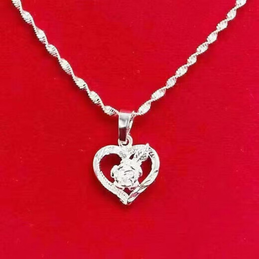 RSRDDY Old Phoenix Sterling Silver 9999 Necklace Girls Ingot Chain Transfer Bead Pendant Silver Jewelry Gift for Girlfriend and Wife Frosted Transfer Bead Silver Water Wave Chain/Same Style as Lao Fengxiang with Trapped Beast 6.8g Solid and Beautiful Packaging