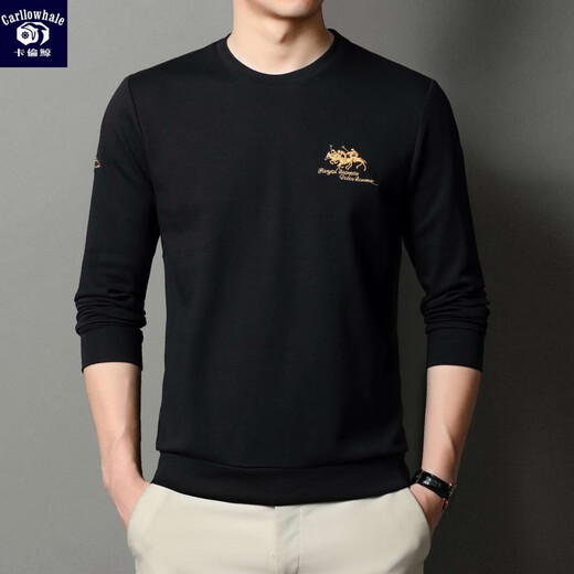 Karen Whale 320G reines Baumwoll-Sweatshirt Herren zehntausend Nadel bestickt mit langärmeligem T-Shirt runden Hals mittleren Alters und junger Mann 6628-Gelb Einer Größe 58