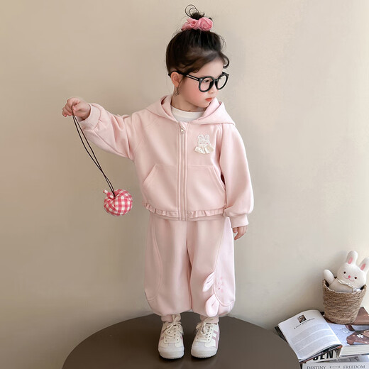 
G.DUCKKIDS Little Yellow Duck Girls Autumn Sports Set 2025 New Children's Cardigan Sweater Two-Piece Set Girls Baby Clothes Pink 100 Recommended 2~3 years old [90-100cm]cm