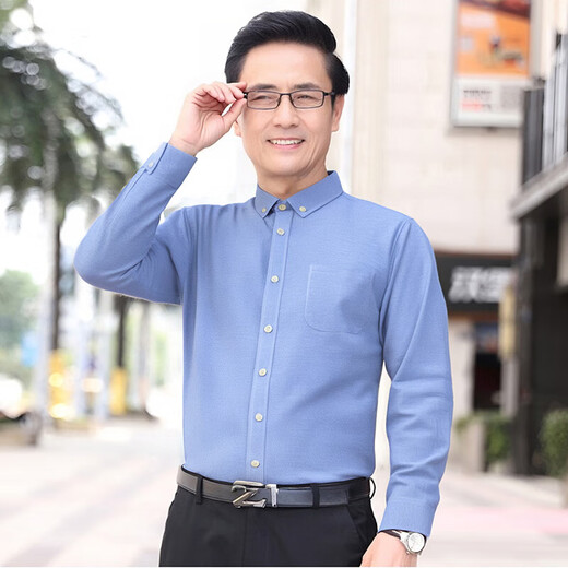 Herren Oxford Spinning Langhärme weißes Hemd mittleren Alters und älterer Daddy tragen koreanische Mode-Mode-Gelegenheits-vielseitige Hemd-Basis 829-Naru Blue L (39)