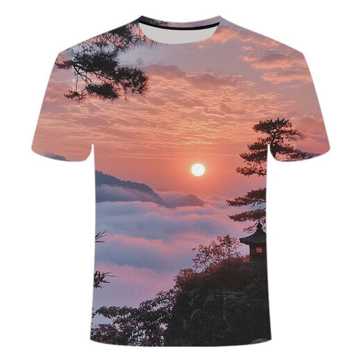Il Jiagong Sunrise 3D T-shirt imprimé 2025 Nouvelle série Fashion Fashion Teenager Décolletery Clain à manches courtes TTW1423 S pour le poids 80-90Jin [Jin est égal à 0,5 kg]