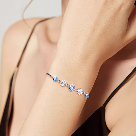 MZMZ platinum bracelet women's four-leaf clover pt950 platinum necklace set as birthday and anniversary gift for girlfriend and wife, light luxury model, four-leaf clover bracelet, white diamond