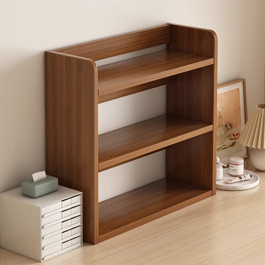 Desktop storage rack Desktop bookshelf corner storage rack cosmetics desk countertop storage rack cup holder bay window bookshelf three-layer model walnut color 50*20*65cm