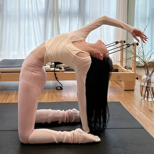 Jingmengyuan yoga clothing set, three-piece high-end Pilates, beautiful yoga tops with chest pads, fitness vest training clothes, milky white blouse + bra + pants L (108-123Jin Jin equals 0.5kg)