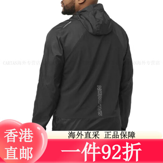 Salomon Comfortable Breathable Letter Print Long Sleeve Hooded Running Waterproof Windproof Casual Jacket Men and Women Black S