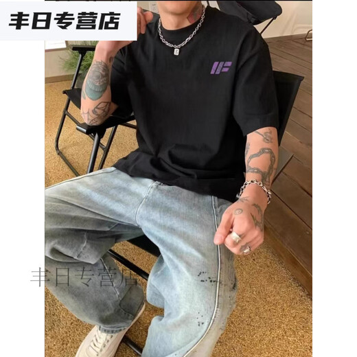 TYBURN重磅棉2025短袖T恤cleanf简约休闲宽松潮流夏季百搭ins 白色短袖(前后D9737) S 建议（90-110斤）