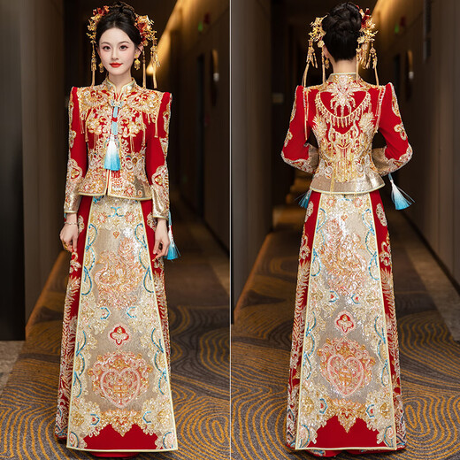 
Xiuhe Family Official Flagship Xiuhe Wedding Bride 2025 New Wedding Wedding Wedding Crown and Red Chests and Cabinet Dresses Wedding Toast Wedding N-843 Heavy Industry Price M