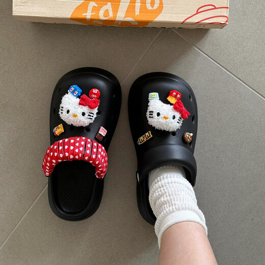 Hellokitty Croc Shoes Women's 2025 New Outerwear Sandals and Slippers Baotou EVA Shoes Non-Slip Seaside Beige - including kt shoe flowers Upgraded * non-slip soles 38-39