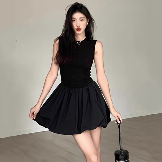 
Henmeichu black dress skirt for women in summer 2025 new high-end Hepburn style small temperament dress short skirt Black sleeveless Hepburn style short flower bud dress L [Suggested 85-120Jin [Jin equals 0.5 kg]]
