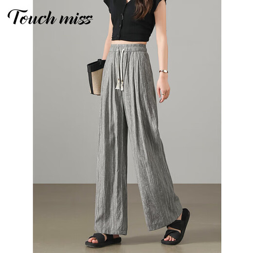 Tachimis TOUCH MISS light luxury lazy wide-leg pants for women 2025 summer loose and thin casual pants gray hemp tie-dye pants for women gray brown S