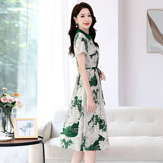 Vestido de seda de marca de alta gama OLJ para mujeres 2025 Summer Nuevo temperamento elegante y de moda Falda de encaje de seda de seda verde M
