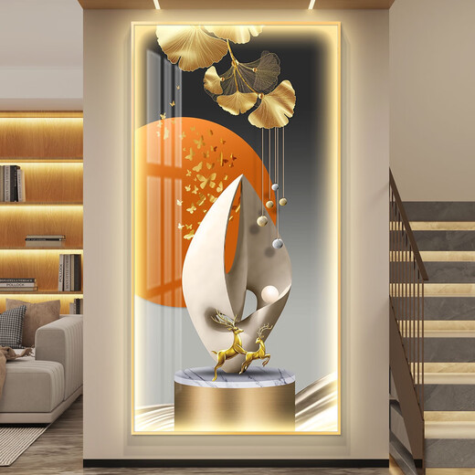 CLCEY鸿运当头轻奢led带灯入户玄关装饰画走廊过道挂画简约现代感 CN-6296-鸿运当头 110*220轻奢金色边框智能led灯