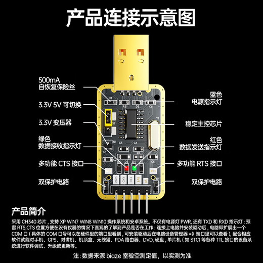 Biaz USB to TTL serial port debugging module, burning tool, small board flashing line, microcontroller programming data transfer download line, CH340 chip