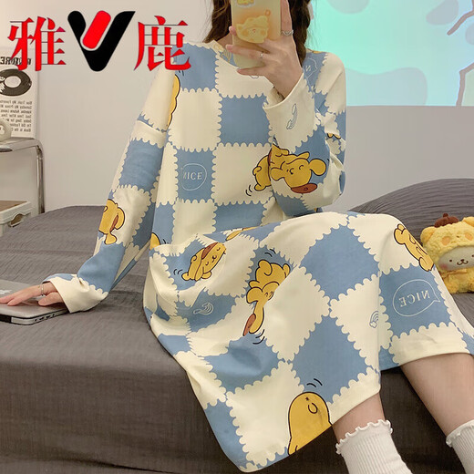 Yalu Breast Pad Nightkide Frauen reine Baumwolle Langarm süße Prinzessinstil Internet Berühmtheit großer Sicht Pyjama LOSS 2025 Neuer Frühling und Herbst CK-16863 2xl [brustloses Pad]