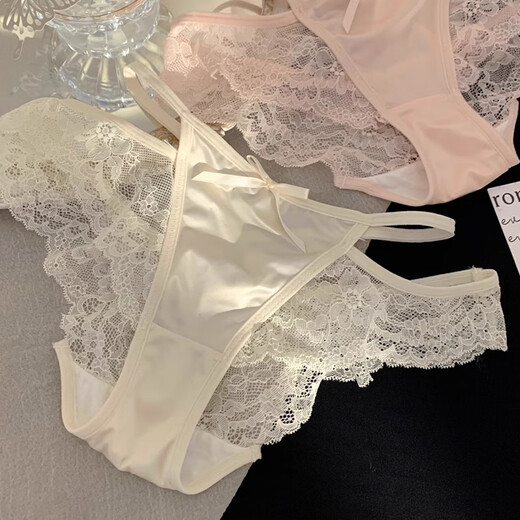 FitonTon3条装内裤女性感纯欲女士内裤蕾丝高级缎面花边比基尼三角短裤L
