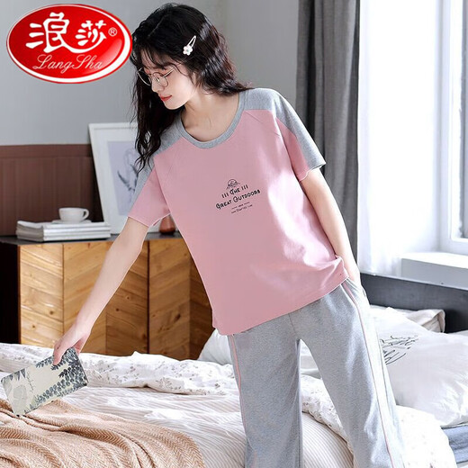 浪莎睡衣女夏季短袖七分裤套装宽松春夏天可外穿家居服 短袖七分裤679 M  建议80-95斤穿
