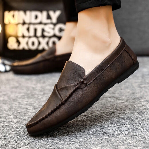 Yierkang Herren Beanschuhe koreanische Version der geschäftlichen Arbeit lässige Lederschuhe atmungsaktiv und vielseitig ohne Rutsch einstufige Männerschuhe 2025 Sommer D826 Black 42 _Small