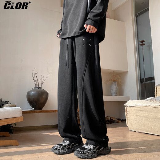 CLOR straight sweatpants men's autumn and winter men's sports casual trousers loose and versatile machete pants CL81 black 2XL