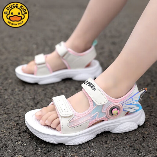 G.DUCKKIDS little yellow duck summer girls sandals medium and large children primary school students shoes soft sole open toe girl beach princess 9901 watermelon red 27 size inner length/17.2cm