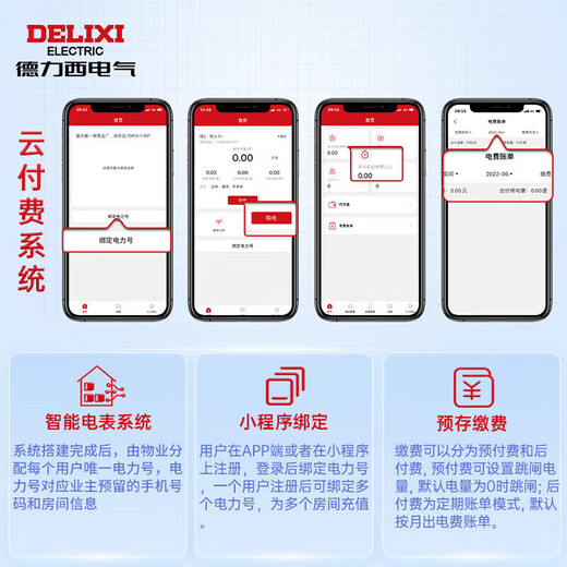 Delixi electrical guide rail smart meter single-phase home rental DDSU6606vct 220V Class B 5(80)A left in and right out LCD 2P basic model
