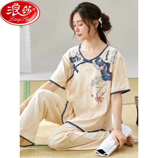 Langsha 2525 Neues chinesisches Pyjama-Frauenanzug Sommer-Dünne Hosen reine Baumwoll-Hauskleidung kann außerhalb von Lzy9905 m getragen werden (empfohlen 75-95jin [Jin gleich 0,5 kg])