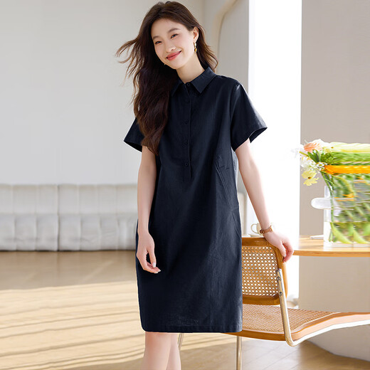 Ehangy轻奢品牌连衣裙女2025夏季新款减龄翻领薄款气质polo领休闲裙子 咖色 2XL 建议135-150斤