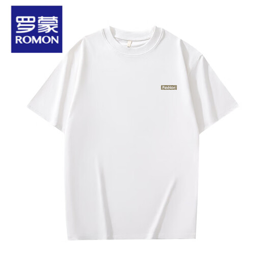 罗蒙（ROMON）重磅新疆棉纯棉夏季美式圆领短袖t恤男款日常宽松休闲潮牌短袖男T 绿色-1365短袖-100%纯棉 S 【建议90-115斤】