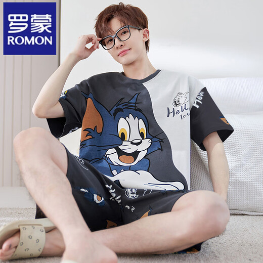 ROMON suit men's 2025 summer pajamas men's youth thin sports short sleeve loose casual home clothing plus size 6623 L