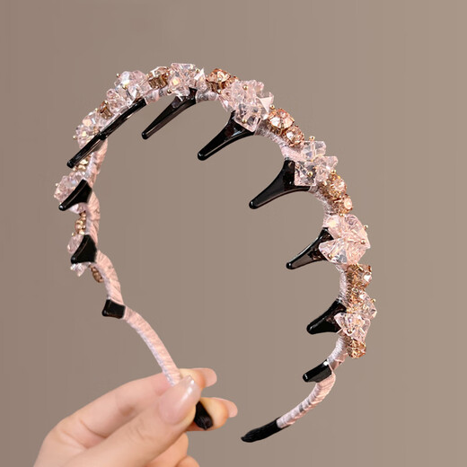 Kamalun (KAMALUN) high-end exquisite high-top headband for women heavy industry light luxury crystal hairpin blue rhinestone toothed fluffy headband hair hole light purple fluffy face small