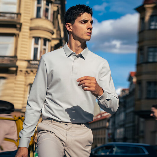Mr. Cloth Simple Shirt Collar Camiseta de manga larga Hombres 2025 Autumn New Business y casual solapa de color sólida Top Bt16862 Light Cloud Grey 2xl (185)